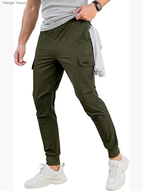 Men's Cargo Jogger Pants Stretch Sweatpants Slim Fit with Zipper Pockets